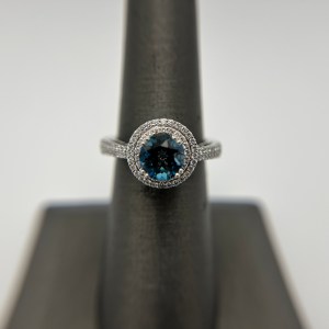 14k White Gold Diamond/Blue Topaz Ring